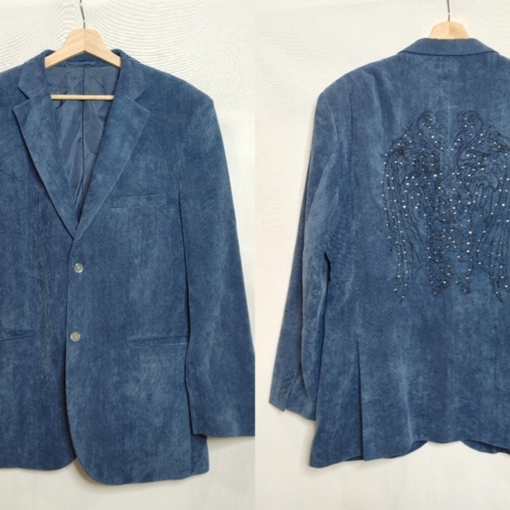Meztizos USA Original Two Button Corduroy Blazer Jacket Sport‎ Coat Blue Jeweled
